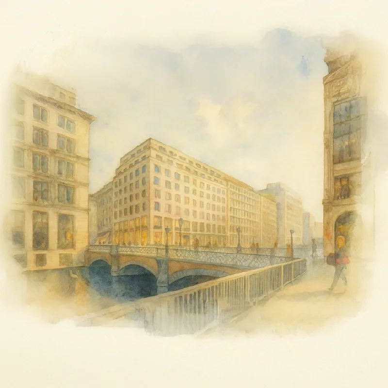 Aquarellartige Illustration der Außenansicht des Brauhauses Joh. Albrecht in Hamburg